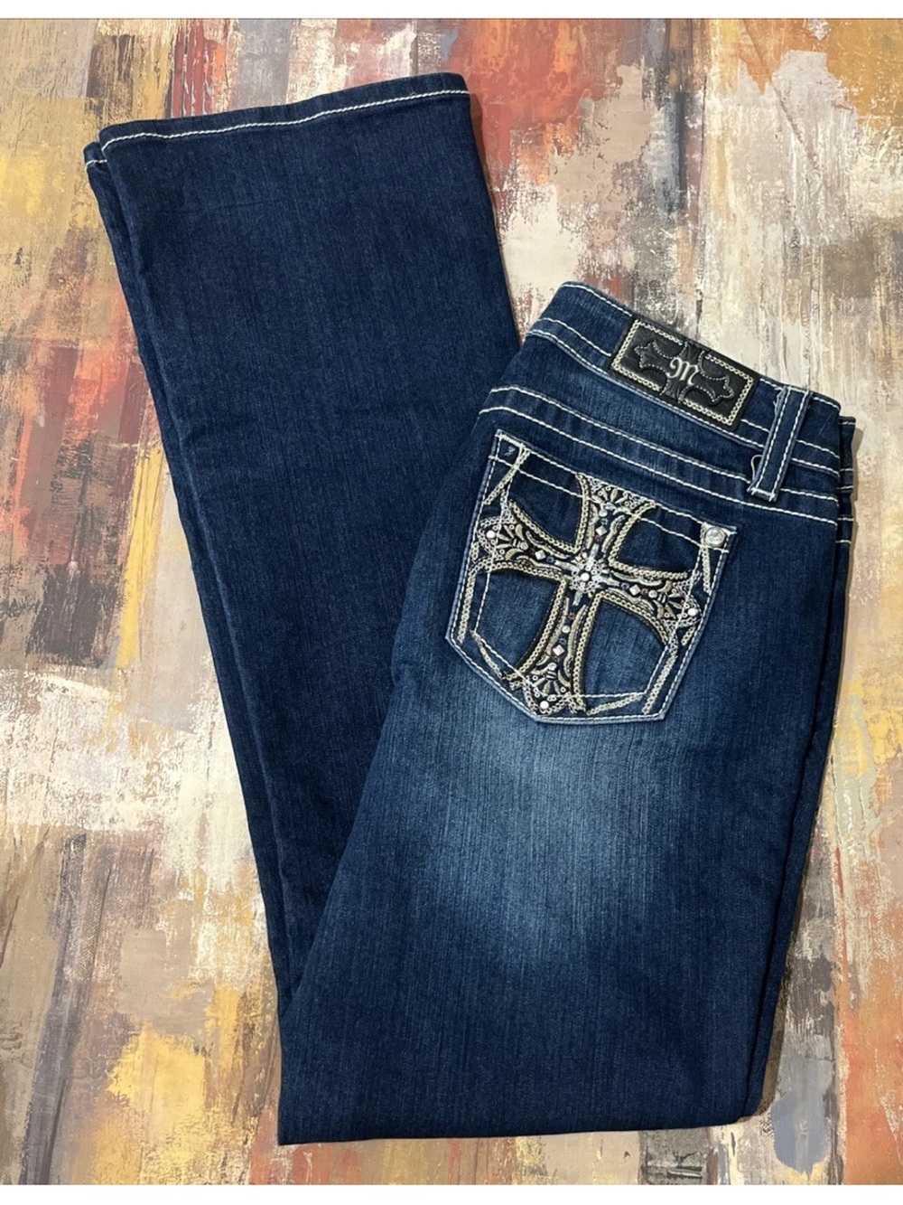 Miss Me Women’s Bootcut Jean Embroidered Rhinestone Chloe Cross Size 30x34 319EP